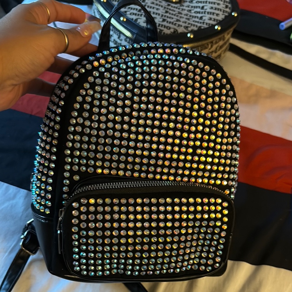 Black Rhinestone Mini Backpack
